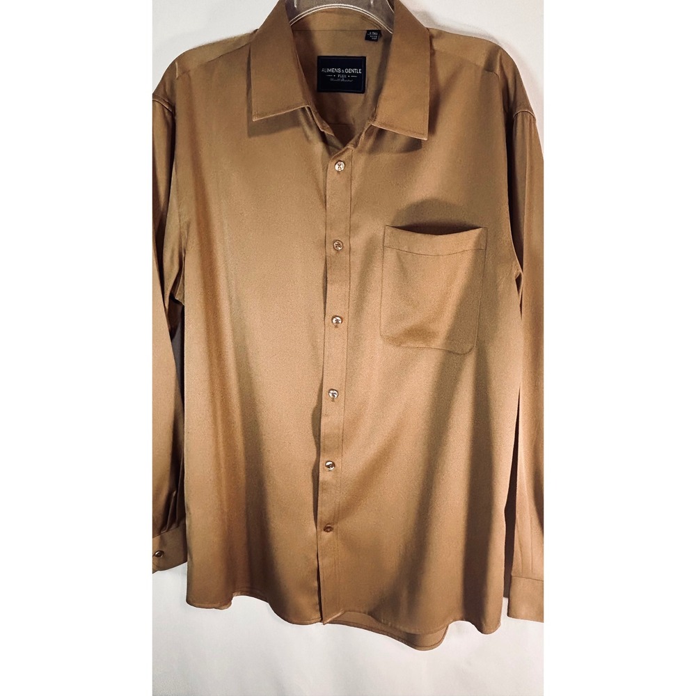 Alimens & Gentle Flex Mens Dress Shirt Tan Long Sleeve L-Tall Wrinkle Free - Picture 4 of 13